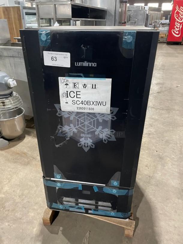 Vendo Lumilinna Series commercial undercounter slush cooler, model ICE-SC40BXIWU, black, with internal split doors.