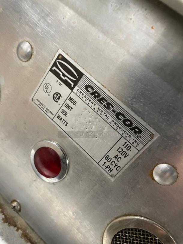 Cres-Cor electric heated holding/proofing cabinet, single section, full-height, 110-120V, with built-in pan slides, on casters.