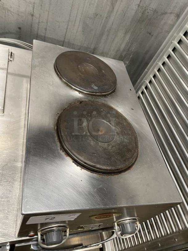 Wells H70 stainless steel 2-burner hotplate, electric, individual controls, Model H70, SN H7700717A0001, 208-240V.