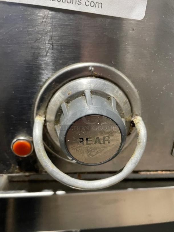 Wells H70 stainless steel 2-burner hotplate control knob, showing individual controls, used condition, 208-240V.