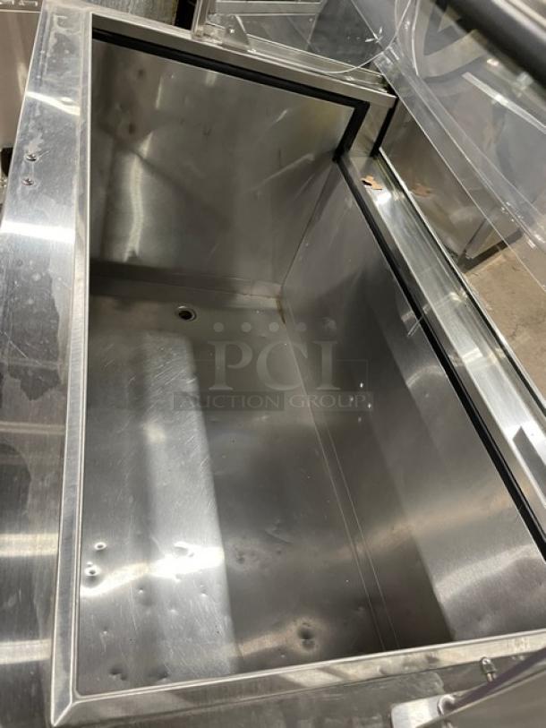 Commercial 46" ice cream dipping cabinet with curved glass, rear lift-open access, stainless steel interior, SN: N1902303.