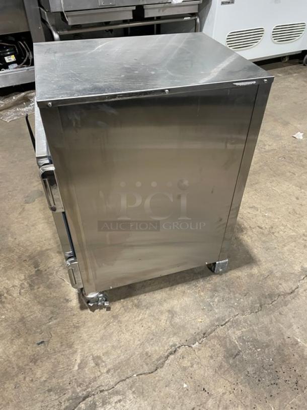 Alto-Shaam 500-S Halo Heat stainless steel heated holding cabinet, 2019 model, on casters, universal pan rack, model 500-S.