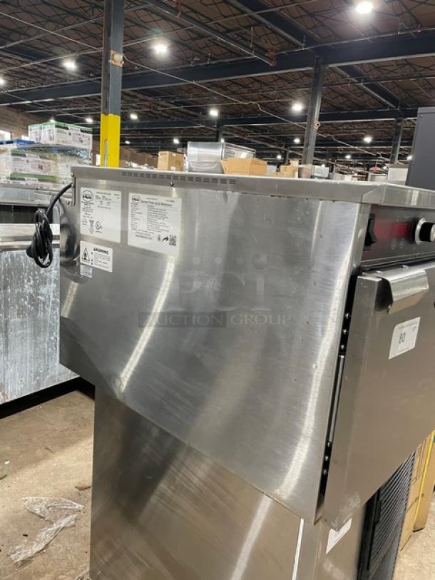 FWE HLC18263CHP stainless steel 3-pan heated holding cabinet, electric, insulated, countertop model, visible labels, 2019.