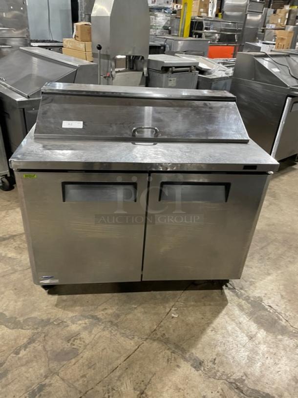 Turbo Air MST-48-N refrigerated salad/sandwich prep table, stainless steel, 2 doors, poly coated rack, on casters.