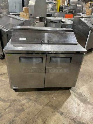 Turbo Air MST-48-N refrigerated salad/sandwich prep table, stainless steel, 2 doors, poly coated rack, on casters.