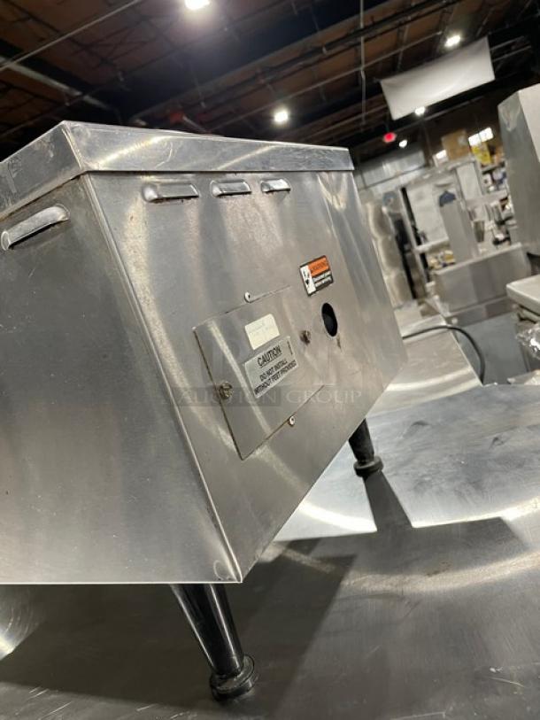 Cecilware commercial stainless steel dual burner hot plate, electric-powered, countertop model on legs, shown in used condition.