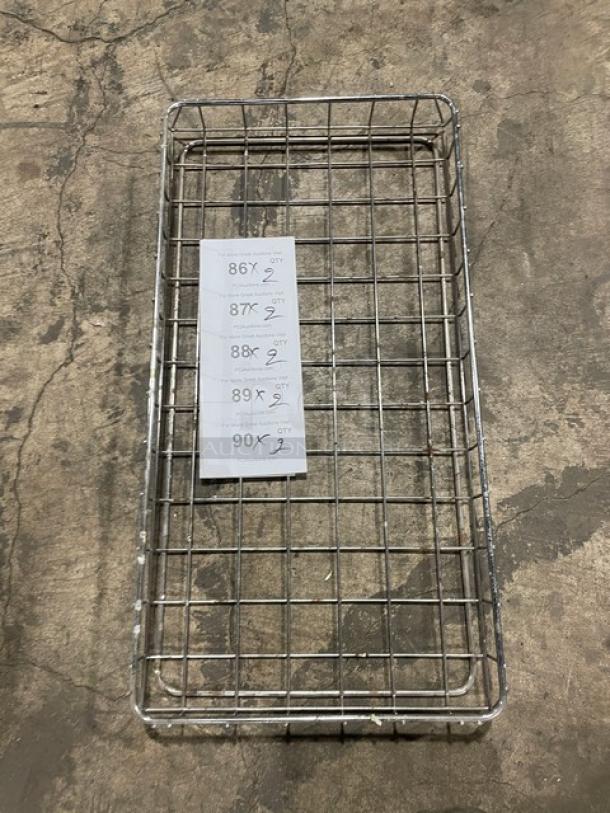 Chrome plated wired rack for bagels or pastries, full-size, commercial-grade, visible dimensions on attached label. 