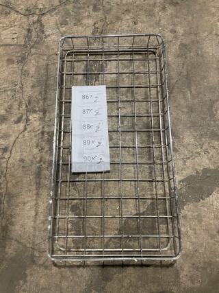 Chrome plated wired rack for bagels or pastries, full-size, commercial-grade, visible dimensions on attached label. 