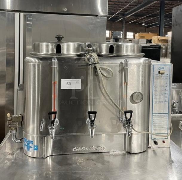 Curtis RU300 stainless steel electric countertop coffee urn, twin 3-gal capacity, push-button, SN: 2662, 110V, good condition.