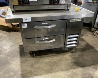 Beverage-Air stainless steel 2-drawer refrigerated chef base, model WTRCS36-1-48, on casters, with extended worktop.