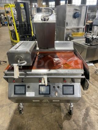 Taylor Commercial Stainless Steel Double Platen 3-Lane 36" Griddle, Model L813, on casters, with control panel.