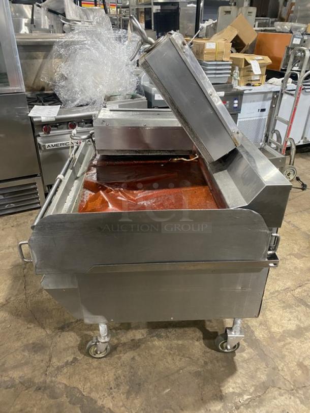 Taylor L813 stainless steel double platen 36" griddle, 3-lane, dual-sided, on casters, model SN: M4026283, commercial use.