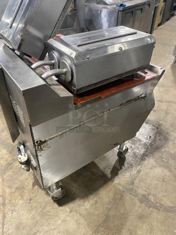 Taylor L813 commercial stainless steel double platen 36" griddle, dual-sided, 3-lane, on casters; serial M4026283.