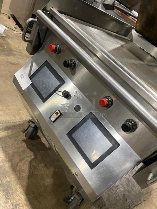 Taylor L819-22 stainless steel griddle, dual-sided 24", programmable controls, on casters, gas/electric powered, 208V 1 Phase.