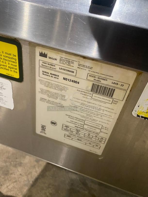 Taylor L819-22 double platen griddle, stainless steel, gas/electric, programmable controls, model L819-22, SN N0124904.