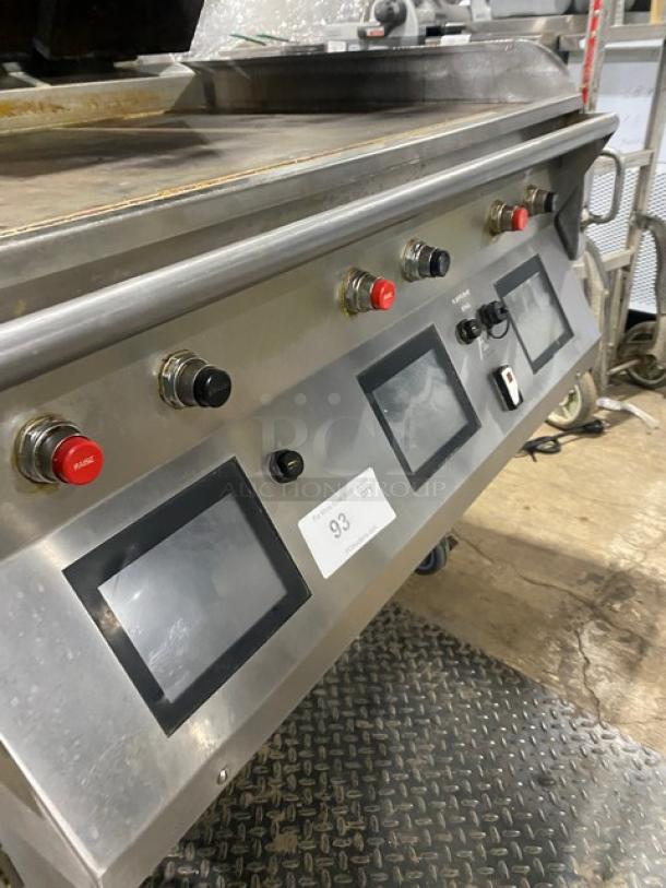 Taylor L811-23 stainless steel griddle, triple platen, dual-sided, programmable controls, 36", on casters, SN: N0106397.