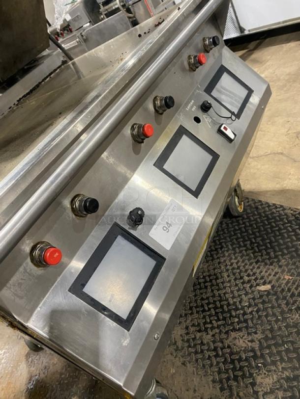 Taylor L81122 stainless steel griddle, triple platen, 36", programmable controls, on casters, natural/propane gas & electric powered.