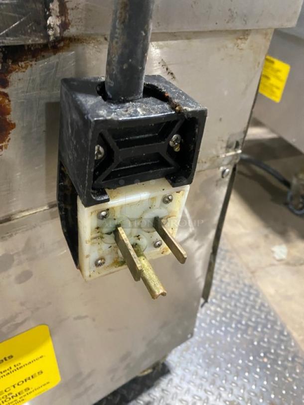 Taylor L811-22 stainless steel griddle, triple platen, electric/gas, 36" width, on casters, with plug detail shown.