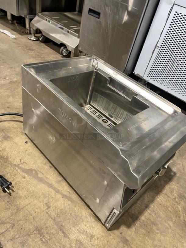 Omcan 41882 commercial stainless steel electric pasta cooker, countertop model with basket holder, mesh basket, 240V.