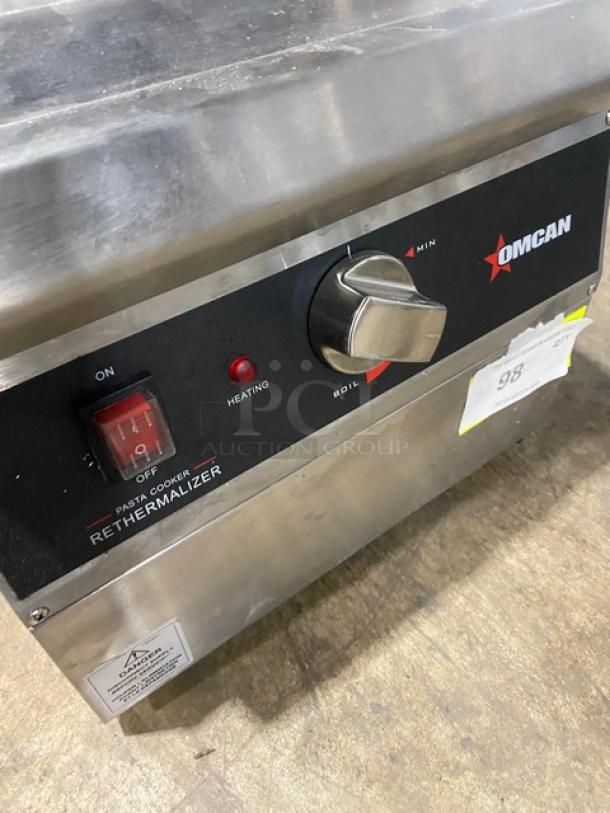 Omcan Model 41882 commercial stainless steel electric pasta cooker/rethermalizer, features control panel and basket holder, 240V.