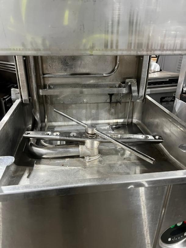 Hobart AM15 commercial stainless steel dishwasher, ventless, door-type, high temp, on legs, 208-240V, 3 phase.