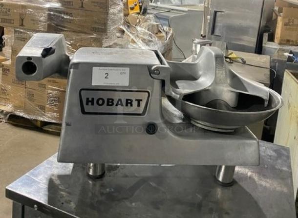 Hobart commercial food processor, Model 84145, with 5 lb. capacity, stainless steel 14" bowl, on legs, 115V, sturdy condition.