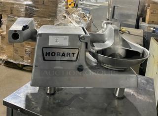 Hobart commercial food processor, Model 84145, with 5 lb. capacity, stainless steel 14" bowl, on legs, 115V, sturdy condition.