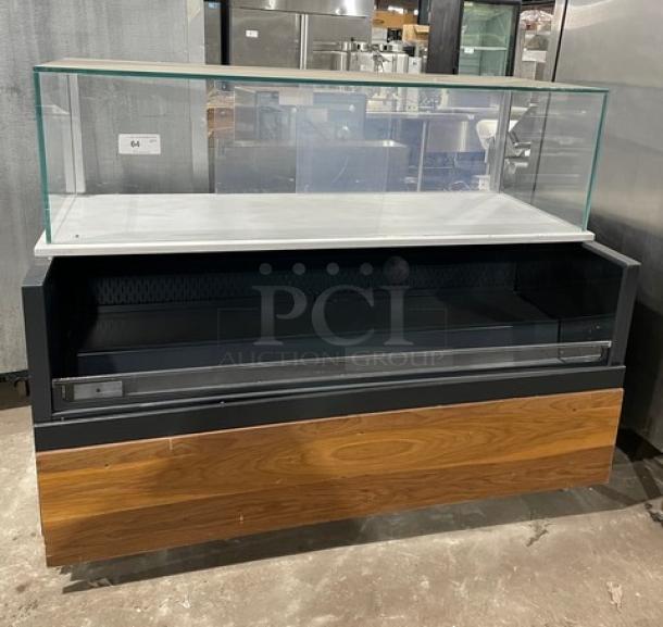 Structural Concepts refrigerated merchandiser, model SBZ6652DR, black finish, enclosed glass top, rear sliding doors.