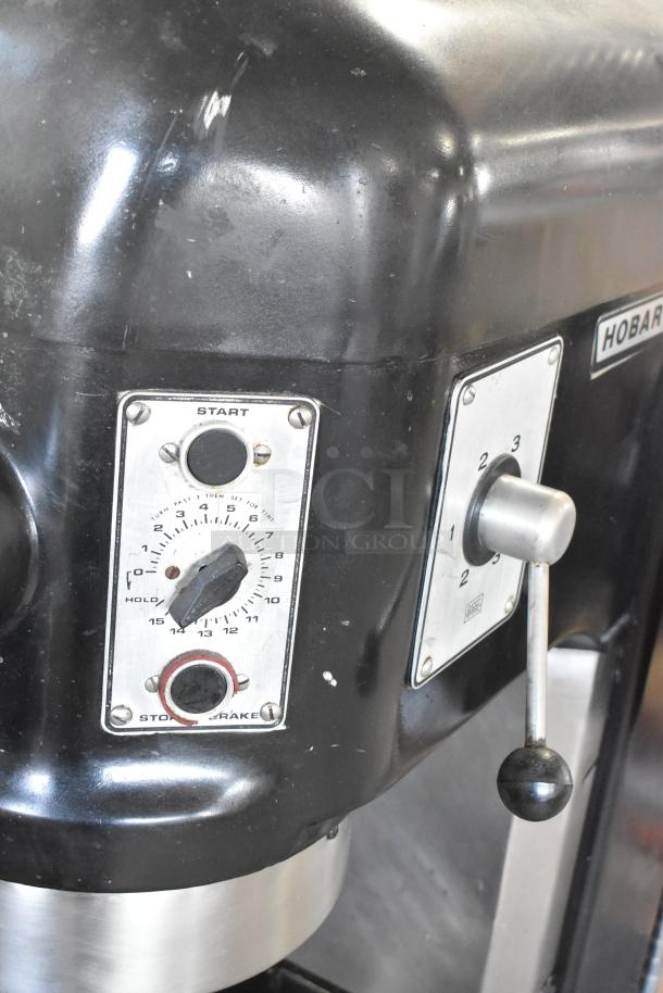 Hobart L-800 commercial 80-quart planetary dough mixer with controls, in used condition, 230V, includes bowl and attachments.
