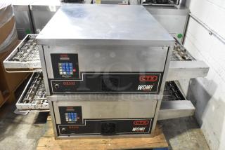 2021 Middleby Marshall CTX DZ33I stainless steel conveyor pizza ovens, electric, on casters, 208V, 3/1 phase.