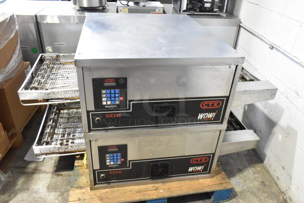 Two 2021 Middleby Marshall CTX DZ33I stainless steel conveyor pizza ovens on casters, 208V, electric, dual stack.