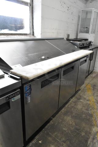 Dukers commercial sandwich salad prep table, stainless steel, bain marie mega top, on commercial casters, 115V, 1 phase.