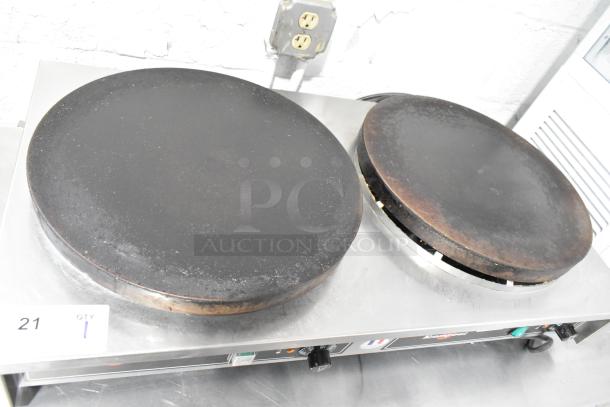 Krampouz commercial 2 burner crepe maker, countertop design, visible controls, industrial use, used condition.