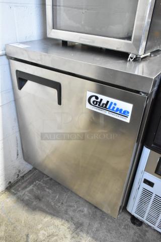 2024 Coldline UC-27R undercounter cooler with single door, commercial casters, stainless steel, 115V, 1 phase, in good condition.
