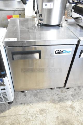 2024 Coldline UC-27F undercounter freezer, single door, on commercial casters. Stainless steel, 115V, 1 Phase, excellent condition.