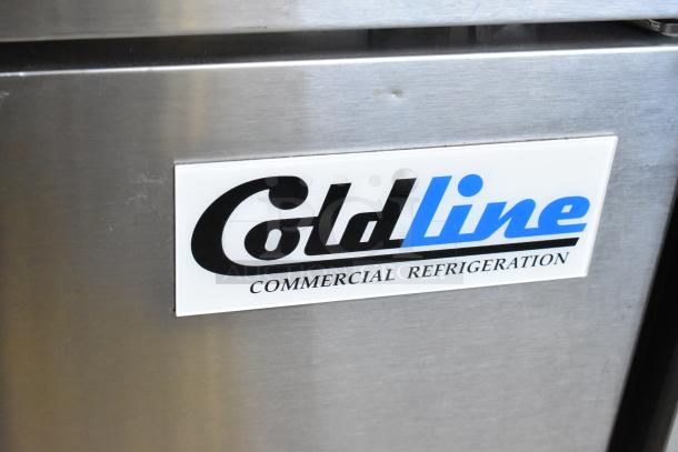 2024 Coldline UC-27F commercial undercounter freezer, single door, on casters, 115V, 1 Phase, stainless steel, logo visible.