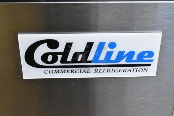 2024 Coldline UC-27R Commercial Single Door Undercounter Cooler, stainless steel with logo. 115V, 1 Phase, on casters.