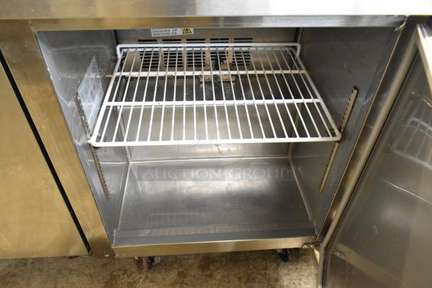 2024 Coldline UC-27R single door undercounter cooler, commercial casters, 115V, 1 phase, interior shelf, good condition.