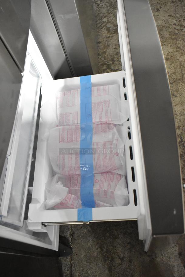 2025 Frigidaire FRFG1723AV04 French door cooler with freezer, stainless steel, new condition, energy-efficient 115V, 1 phase.