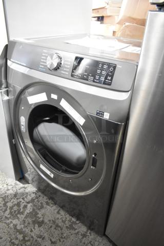 2025 Samsung DVE45B6300P 27" Smart Electric Dryer, 7.5 Cu.Ft. Capacity, with control panel and labels visible.