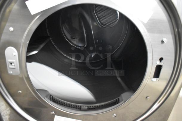 2025 Samsung DVE45B6300P 27" Smart Electric Dryer, 7.5 Cu.Ft., interior view, stainless finish, pristine condition.