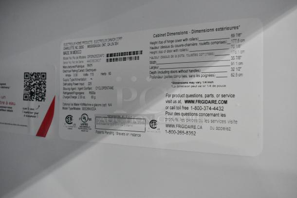 Brand new Frigidaire Gallery SEE26NVDDA reach-in cooler with freezer label. Scratch and dent model, 115 volts, 1 phase.