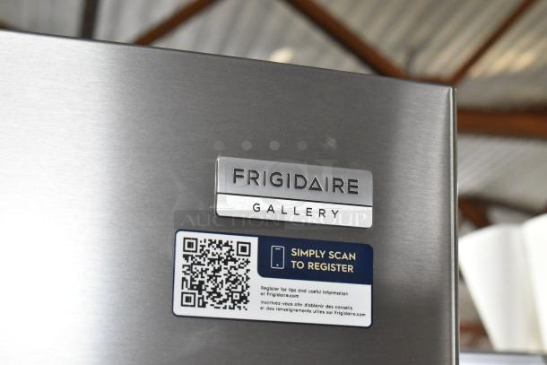 Frigidaire Gallery French Door Cooler, model GRMS2773AF01, brand new with scratch and dent condition. Scanner label for registration.