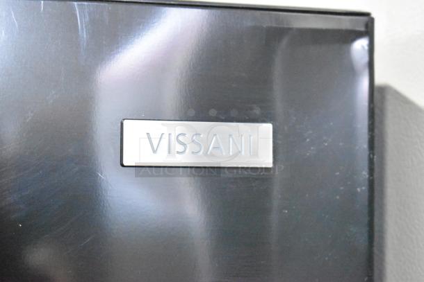 Vissani MDTF10BKES4 cooler with freezer, scratch and dent, brand new, 115V, 1 phase, metal branding plate visible.