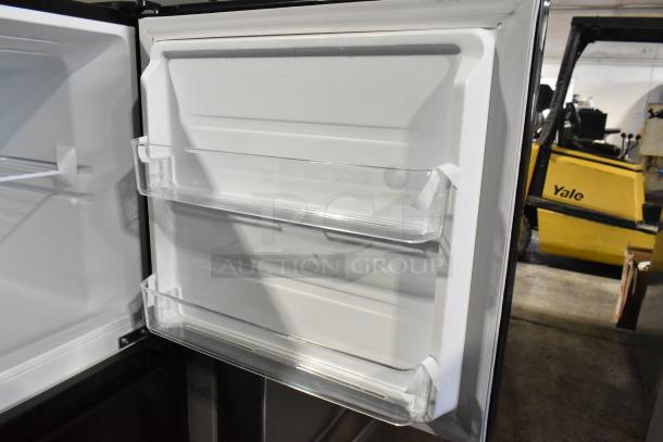Brand new Vissani MDTF10BKES4 cooler with freezer, 115V, 1 phase. Interior door shelves, minimal scratches.