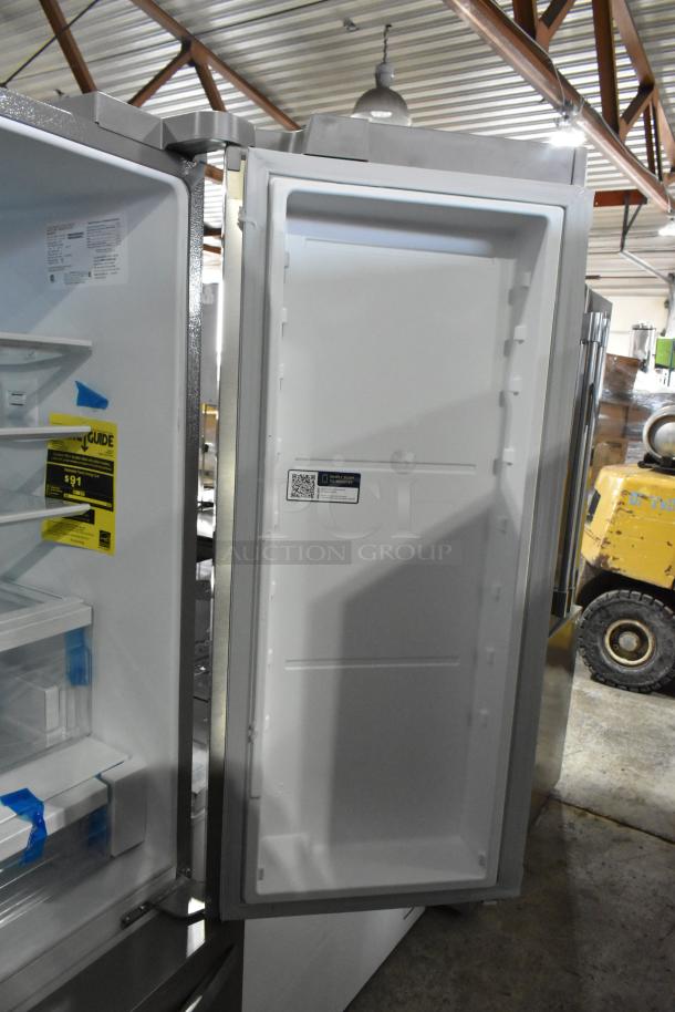 Brand new Frigidaire FRFN2813AF4 French door cooler with freezer. 2025 model, 115V, 1 phase. Minor scratches visible.