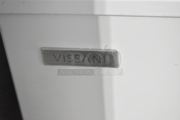 Vissani MDCF9WH chest freezer, brand new with minor scratches and dents, 115V, 1 Phase, Vissani logo visible on the front.