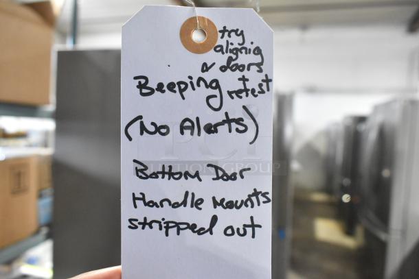 BRAND NEW Scratch and Dent 2025 Frigidaire Professional PRFS2883AFF French door cooler with freezer and ice/water dispenser. Note states: "try aligning door, Beeping retest (No Alerts), Bottom door handle mounts stripped out." 115 Volts, 1 Phase.