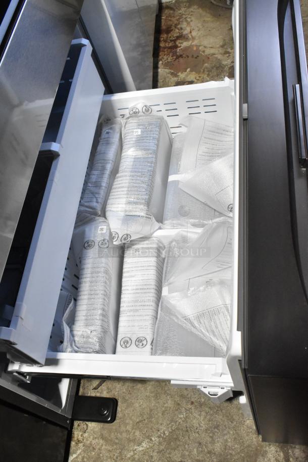 Samsung RF29BB8600QL French Door cooler with freezer drawer, new condition, slight scratches, 115 volts, 1 phase.