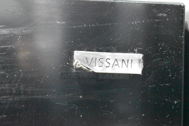Vissani MDTF108KES4 cooler with freezer, 115V, minor scratches, brand tag visible, new but scratch and dent condition.
